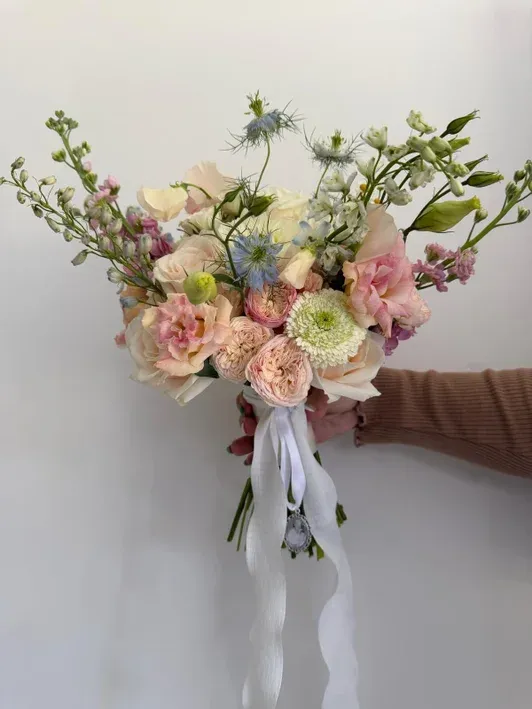 Pastel hand-tied bouquet with ribbon